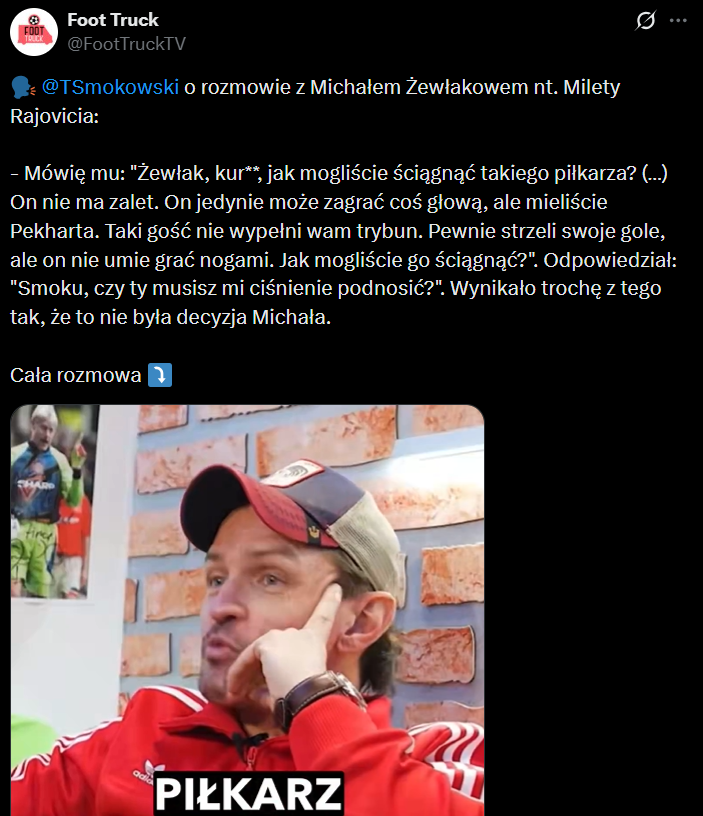 Tomasz Smokowski nt. ROZMOWY Z MICHAŁEM ŻEWŁAKOWEM dot. Rajovicia xD